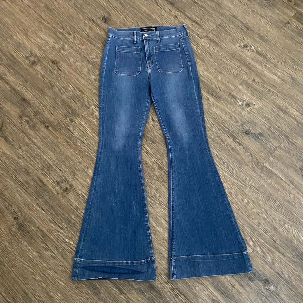 Veronica Beard Medium Wash High Rise Exaggerated Flare Sheridan Jeans Size 30 - Picture 2 of 8